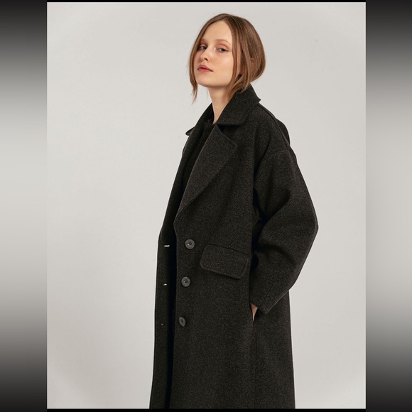 Oversized Heavy Warm Staple Wardrobe Long Full Length Charcoal Coat Jacket - Picture 12 of 14